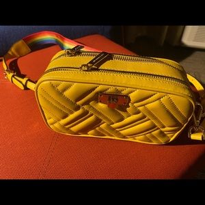 Michael Kors Quilted Yellow Crossbody Bag with Rainbow Strap